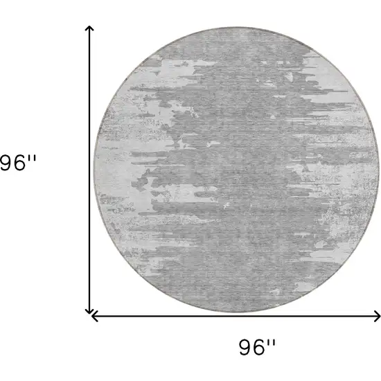 8' Silver Gray And Ivory Round Abstract Washable Indoor Outdoor Area Rug Photo 8