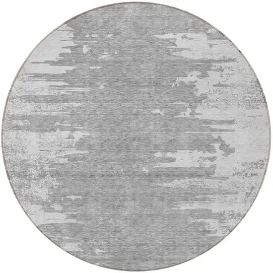 8' Silver Gray And Ivory Round Abstract Washable Indoor Outdoor Area Rug Photo 5
