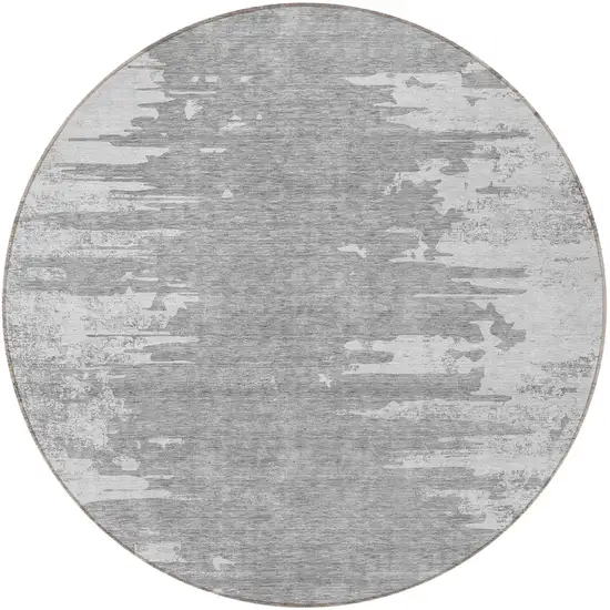 8' Silver Gray And Ivory Round Abstract Washable Indoor Outdoor Area Rug Photo 5