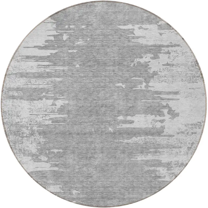 8' Silver Gray And Ivory Round Abstract Washable Indoor Outdoor Area Rug Photo 5