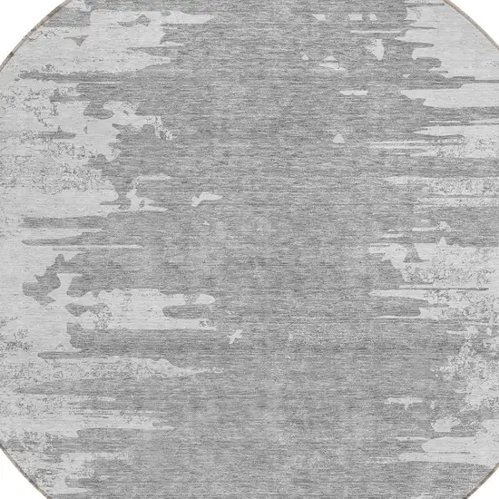 8' Silver Gray And Ivory Round Abstract Washable Indoor Outdoor Area Rug Photo 4