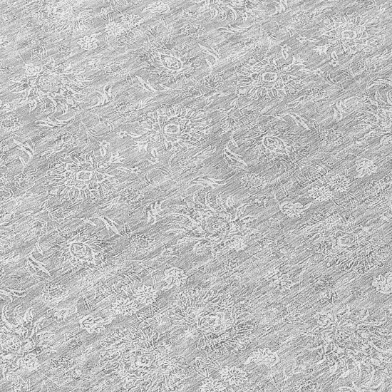 8' Silver Gray And Ivory Round Floral Washable Indoor Outdoor Area Rug Photo 9