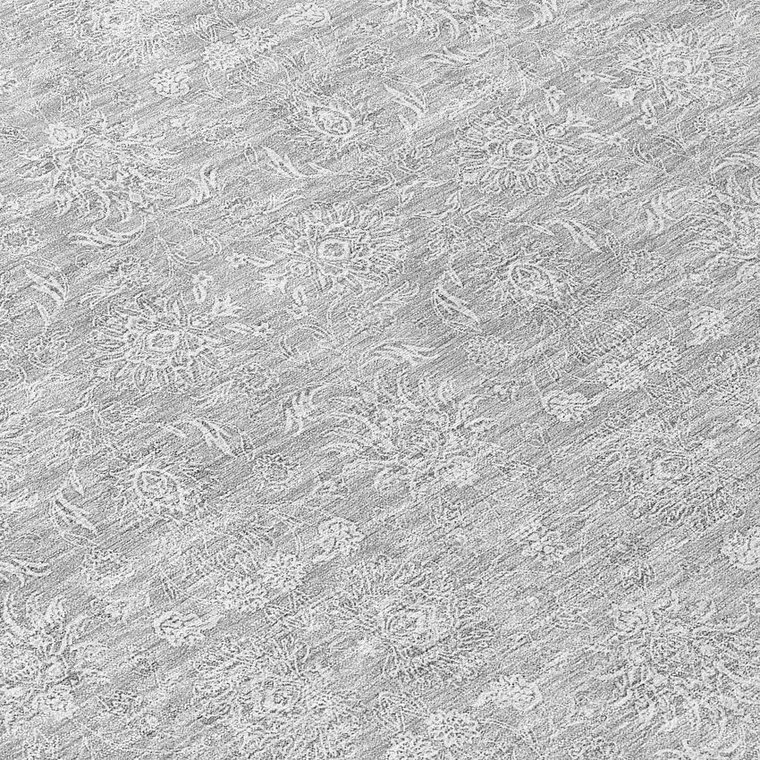 8' Silver Gray And Ivory Round Floral Washable Indoor Outdoor Area Rug Photo 9