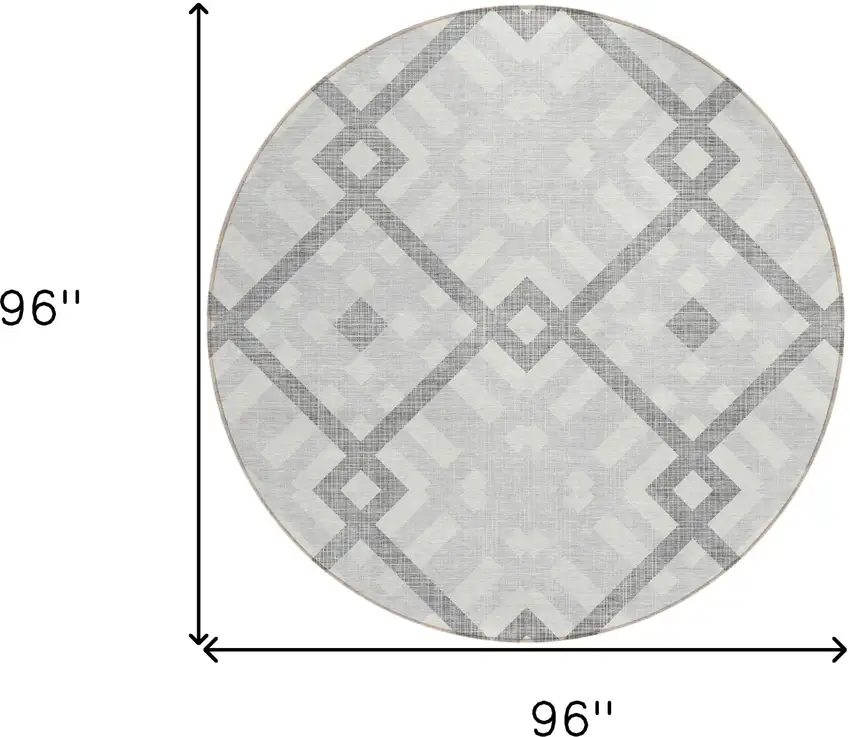 8' Silver Gray And Ivory Round Geometric Washable Indoor Outdoor Area Rug Photo 3