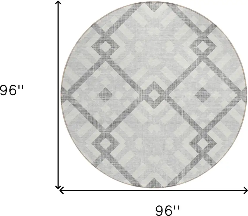 8' Silver Gray And Ivory Round Geometric Washable Indoor Outdoor Area Rug Photo 3