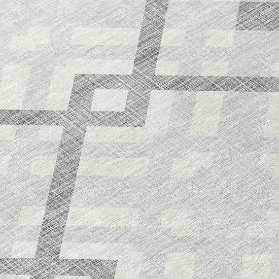 8' Silver Gray And Ivory Round Geometric Washable Indoor Outdoor Area Rug Photo 7