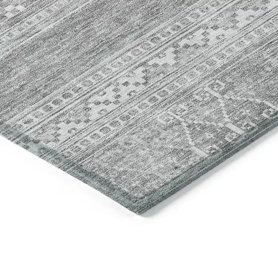8' Silver Gray And Ivory Round Southwestern Washable Indoor Outdoor Area Rug Photo 3