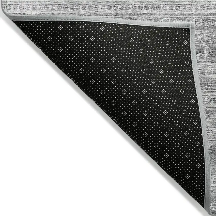8' Silver Gray And Ivory Round Southwestern Washable Indoor Outdoor Area Rug Photo 2