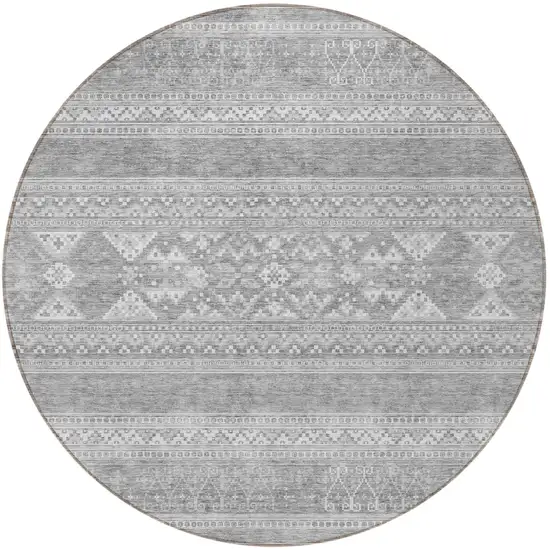 8' Silver Gray And Ivory Round Southwestern Washable Indoor Outdoor Area Rug Photo 5