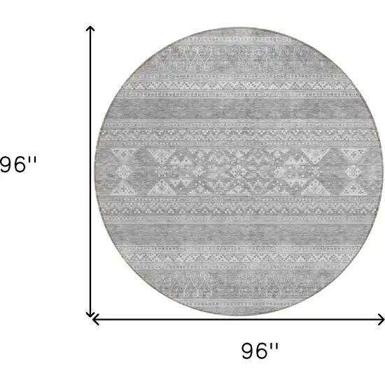 8' Silver Gray And Ivory Round Southwestern Washable Indoor Outdoor Area Rug Photo 8