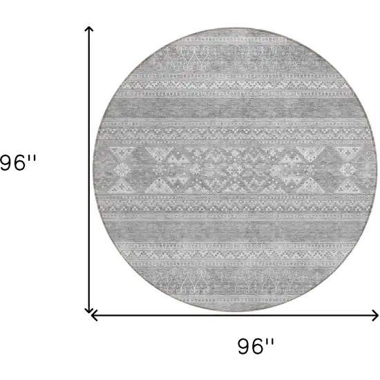 8' Silver Gray And Ivory Round Southwestern Washable Indoor Outdoor Area Rug Photo 8