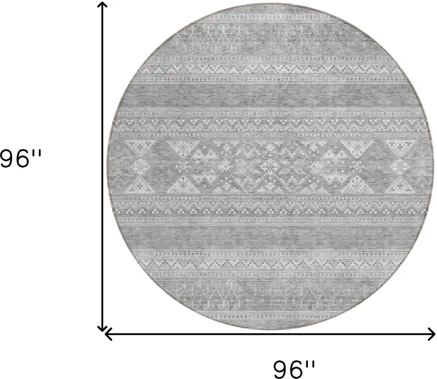 8' Silver Gray And Ivory Round Southwestern Washable Indoor Outdoor Area Rug Photo 8