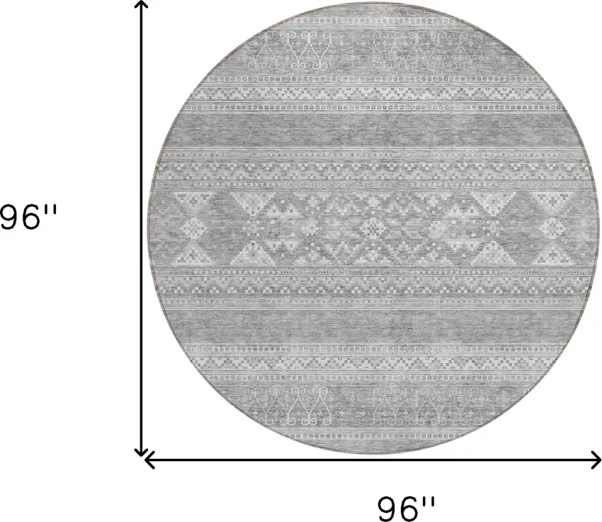 8' Silver Gray And Ivory Round Southwestern Washable Indoor Outdoor Area Rug Photo 8