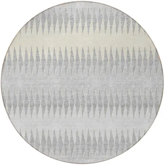 8' Silver Gray And Ivory Round Striped Washable Indoor Outdoor Area Rug Photo 5