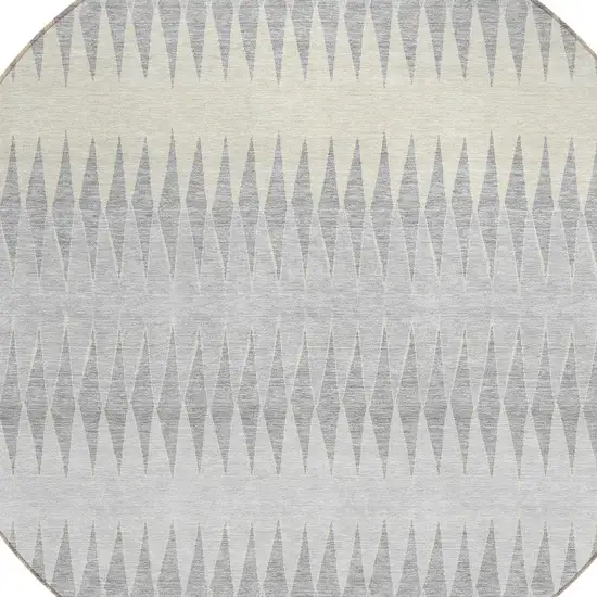 8' Silver Gray And Ivory Round Striped Washable Indoor Outdoor Area Rug Photo 4
