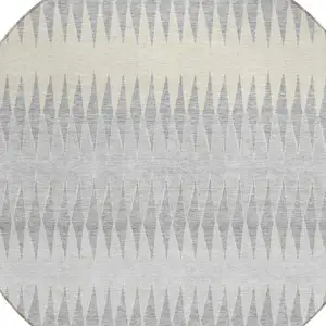 Photo of 8' Silver Gray And Ivory Round Striped Washable Indoor Outdoor Area Rug