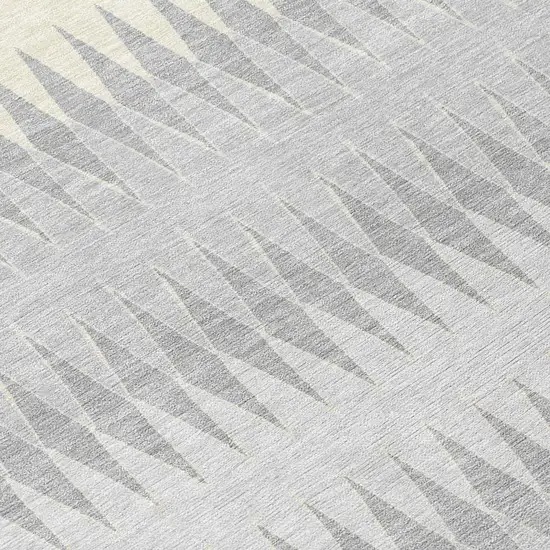 8' Silver Gray And Ivory Round Striped Washable Indoor Outdoor Area Rug Photo 8