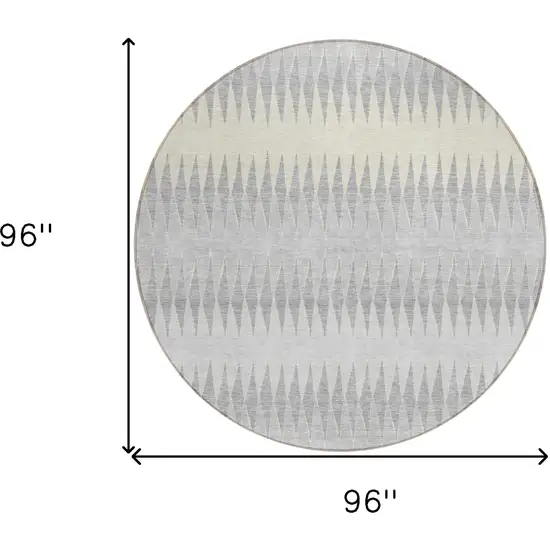 8' Silver Gray And Ivory Round Striped Washable Indoor Outdoor Area Rug Photo 3