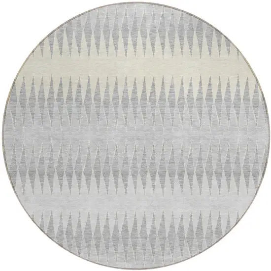 8' Silver Gray And Ivory Round Striped Washable Indoor Outdoor Area Rug Photo 2