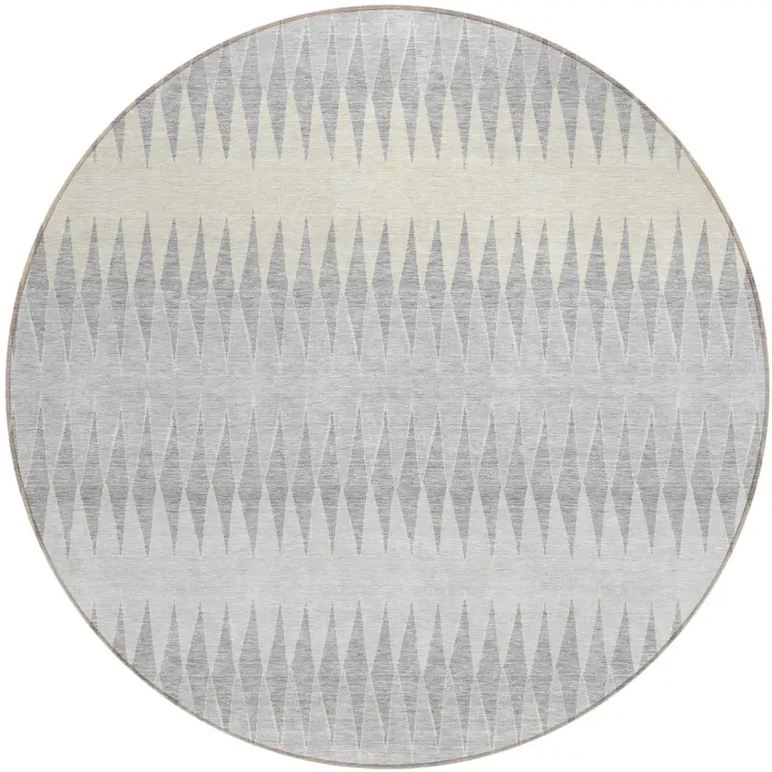 8' Silver Gray And Ivory Round Striped Washable Indoor Outdoor Area Rug Photo 2