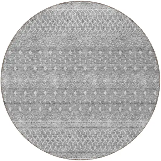 8' Silver Gray And Ivory Round Tribal Washable Indoor Outdoor Area Rug Photo 5
