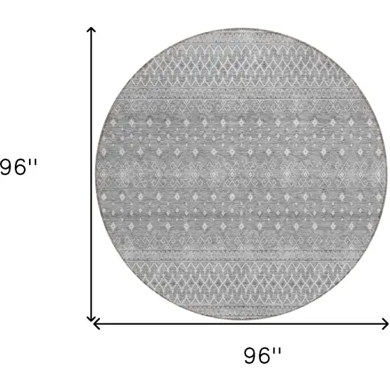 8' Silver Gray And Ivory Round Tribal Washable Indoor Outdoor Area Rug Photo 8