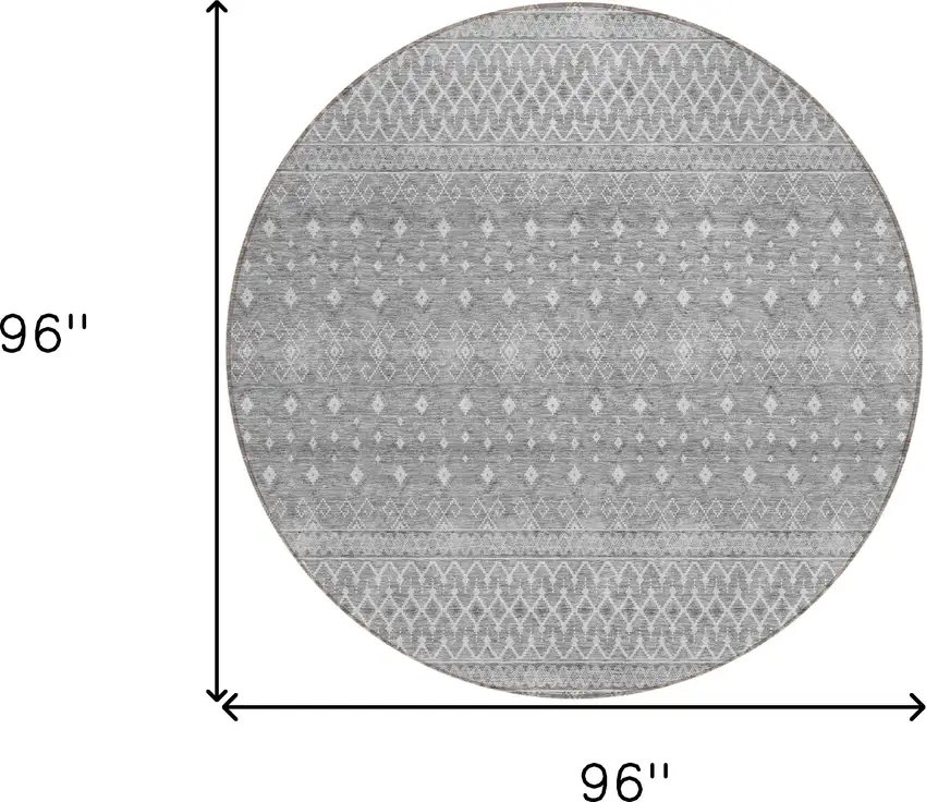 8' Silver Gray And Ivory Round Tribal Washable Indoor Outdoor Area Rug Photo 8
