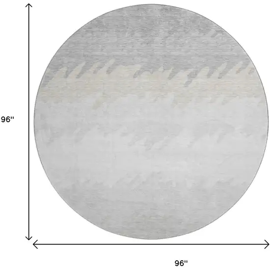 8' Silver Gray And Ivory Striped Washable Round Rug With UV Protection Photo 9