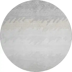 Photo of 8' Silver Gray And Ivory Striped Washable Round Rug With UV Protection