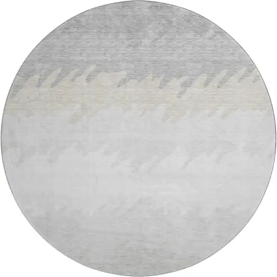 8' Silver Gray And Ivory Striped Washable Round Rug With UV Protection Photo 1
