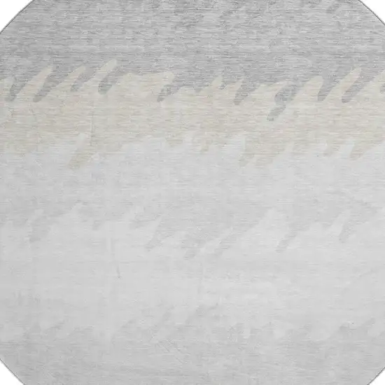 8' Silver Gray And Ivory Striped Washable Round Rug With UV Protection Photo 2