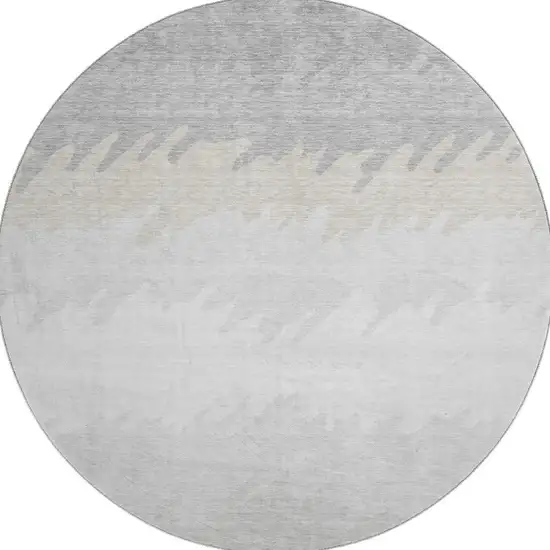 8' Silver Gray And Ivory Striped Washable Round Rug With UV Protection Photo 3