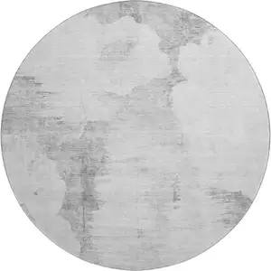 Photo of 8' Silver Gray And Pewter Abstract Washable Round Rug With UV Protection