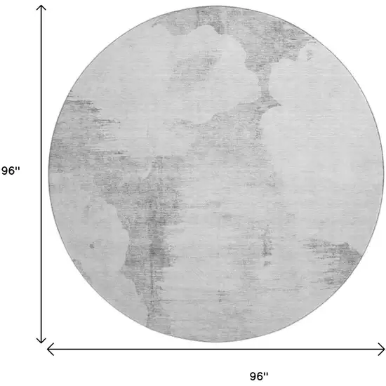 8' Silver Gray And Pewter Abstract Washable Round Rug With UV Protection Photo 6