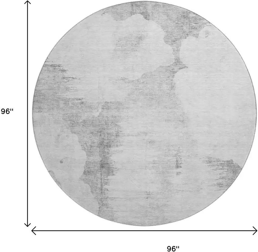 8' Silver Gray And Pewter Abstract Washable Round Rug With UV Protection Photo 6