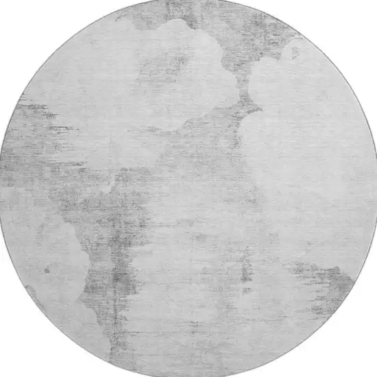 8' Silver Gray And Pewter Abstract Washable Round Rug With UV Protection Photo 3