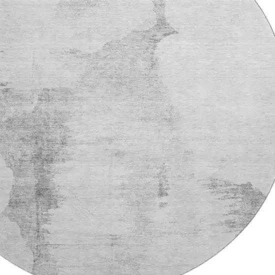 8' Silver Gray And Pewter Abstract Washable Round Rug With UV Protection Photo 4
