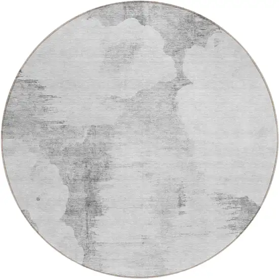 8' Silver Gray And Pewter Round Abstract Washable Indoor Outdoor Area Rug Photo 1