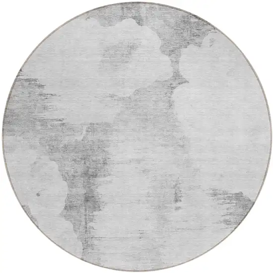 8' Silver Gray And Pewter Round Abstract Washable Indoor Outdoor Area Rug Photo 1