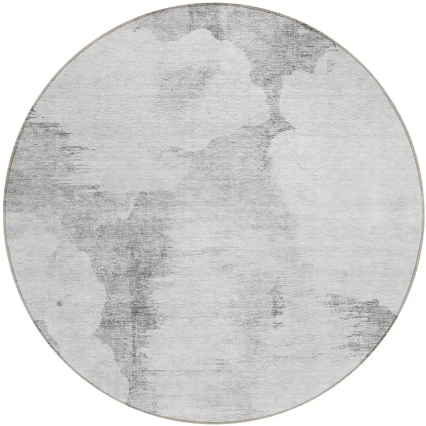 8' Silver Gray And Pewter Round Abstract Washable Indoor Outdoor Area Rug Photo 1