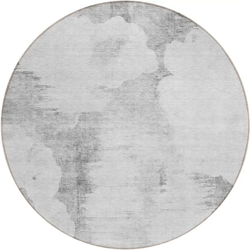 8' Silver Gray And Pewter Round Abstract Washable Indoor Outdoor Area Rug Photo 1