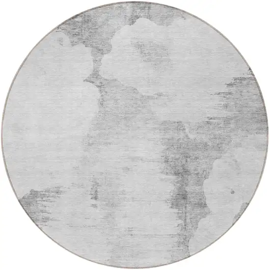 8' Silver Gray And Pewter Round Abstract Washable Indoor Outdoor Area Rug Photo 4