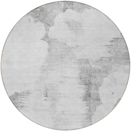 8' Silver Gray And Pewter Round Abstract Washable Indoor Outdoor Area Rug Photo 4