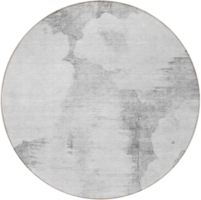8' Silver Gray And Pewter Round Abstract Washable Indoor Outdoor Area Rug Photo 4