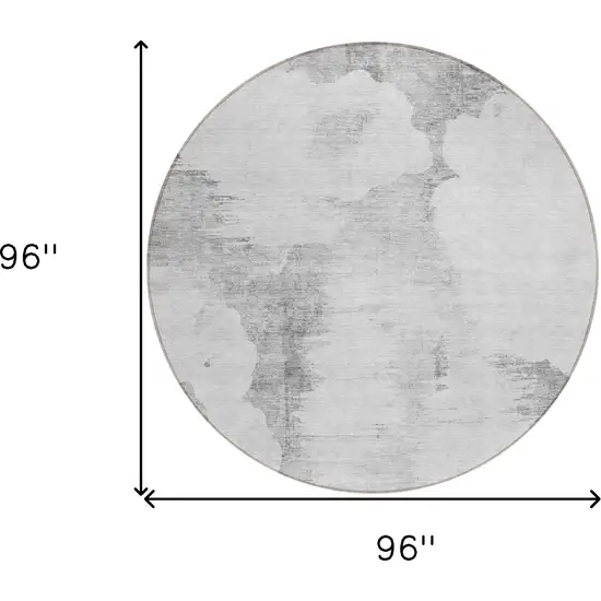 8' Silver Gray And Pewter Round Abstract Washable Indoor Outdoor Area Rug Photo 7