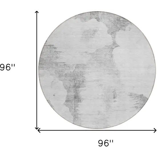 8' Silver Gray And Pewter Round Abstract Washable Indoor Outdoor Area Rug Photo 7