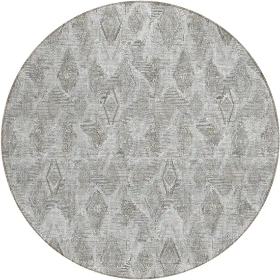 8' Silver Gray And Pewter Round Geometric Washable Indoor Outdoor Area Rug Photo 2