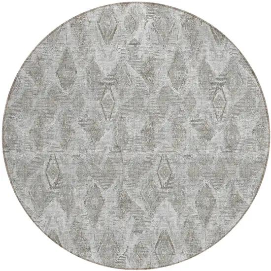 8' Silver Gray And Pewter Round Geometric Washable Indoor Outdoor Area Rug Photo 2