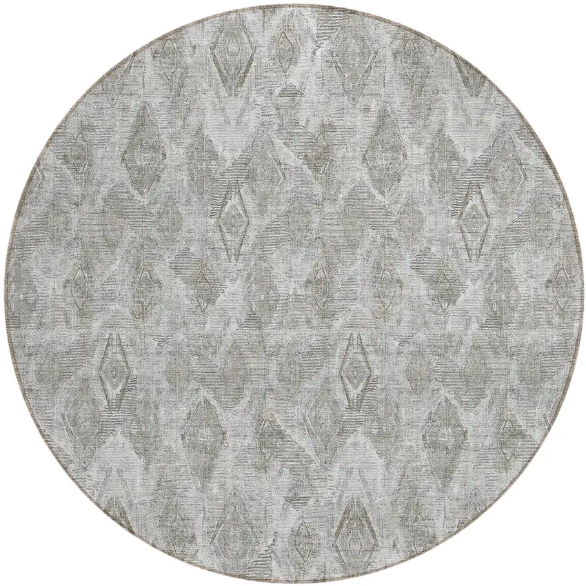 8' Silver Gray And Pewter Round Geometric Washable Indoor Outdoor Area Rug Photo 2