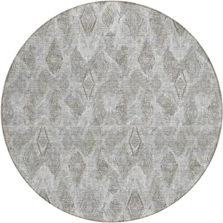 8' Silver Gray And Pewter Round Geometric Washable Indoor Outdoor Area Rug Photo 2